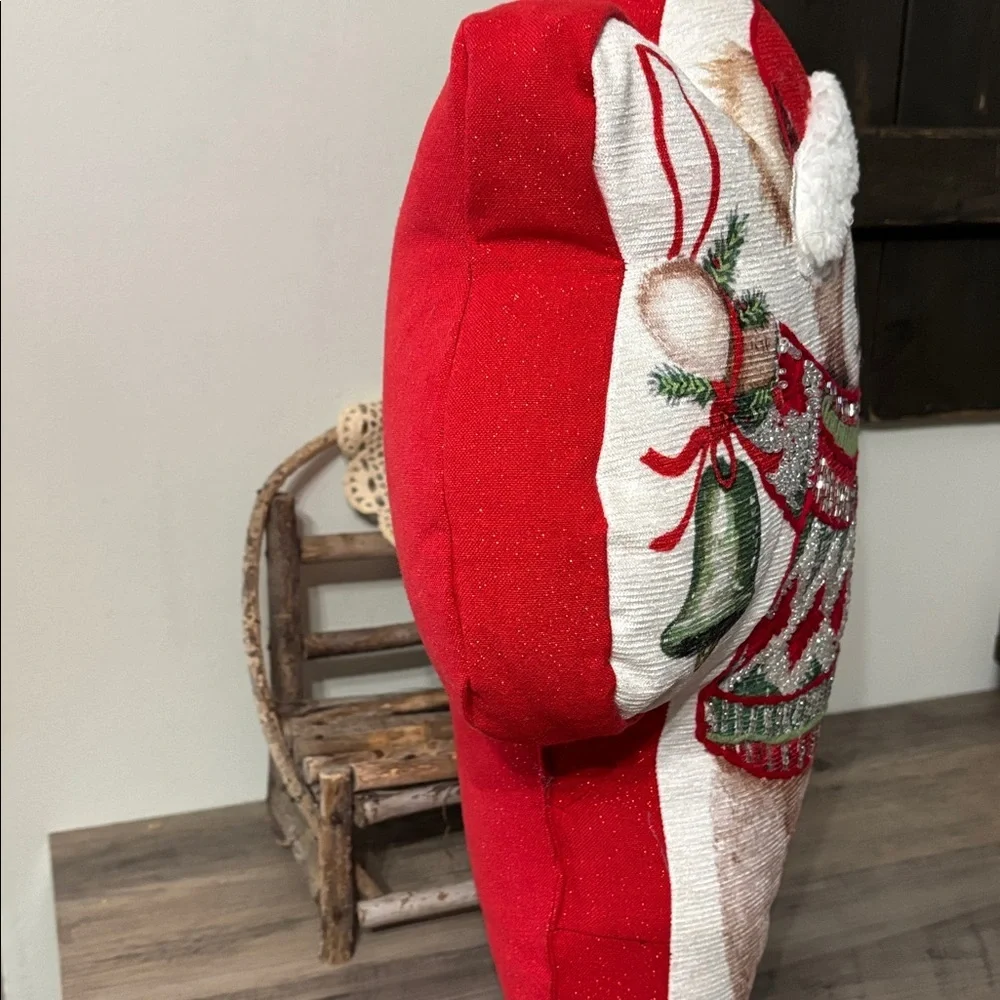 NWT! Jingles & Joy Beaded Teddy Bear Shaped with Bell Christmas Throw Pillow